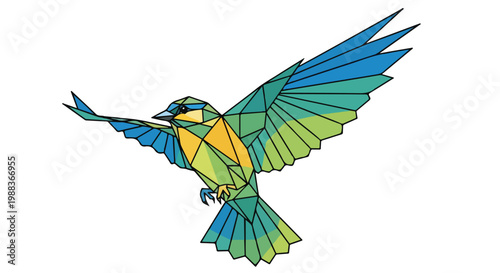 Geometric low poly bird vector illustration, colorful flying tit bird in polygonal style, modern abstract avian wildlife graphic for logo design