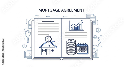 Mortgage Agreement Document with Financial Icons.