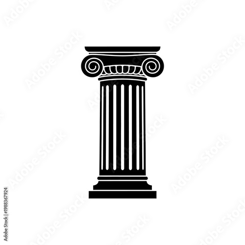 Black Silhouette of Classical Ionic Column with Fluted Shaft