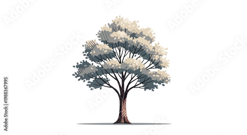 Illustration of a solitary tree with textured foliage and shadow against a clean backdrop