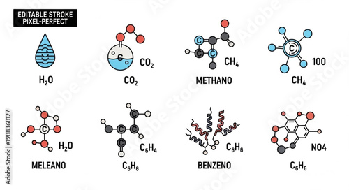 Collection of Hand Drawn Chemical Molecular Structures and Formulas.