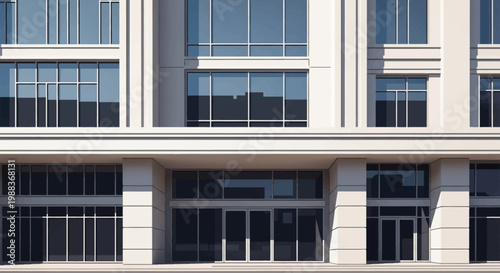 Modern architectural building facade showcasing large windows and clean structural lines