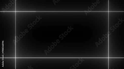 Minimalist white glowing line border frame animation, isolated on black background