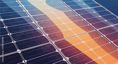 Solar panel array illustration with vibrant color gradients representing renewable energy sources
