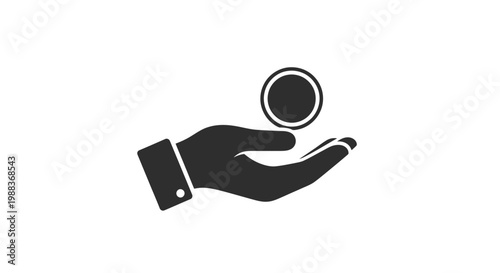Minimalist Illustration of a Hand Presenting a Coin on a Solid White Background