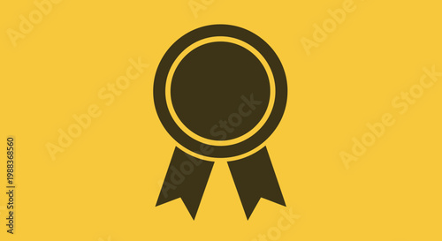 Minimalist Illustration of Award Ribbon Badge Symbol on a Yellow Background