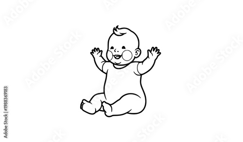 Baby Sitting with Toy Line Icon Vector Illustration for Pediatric and Nursery Design