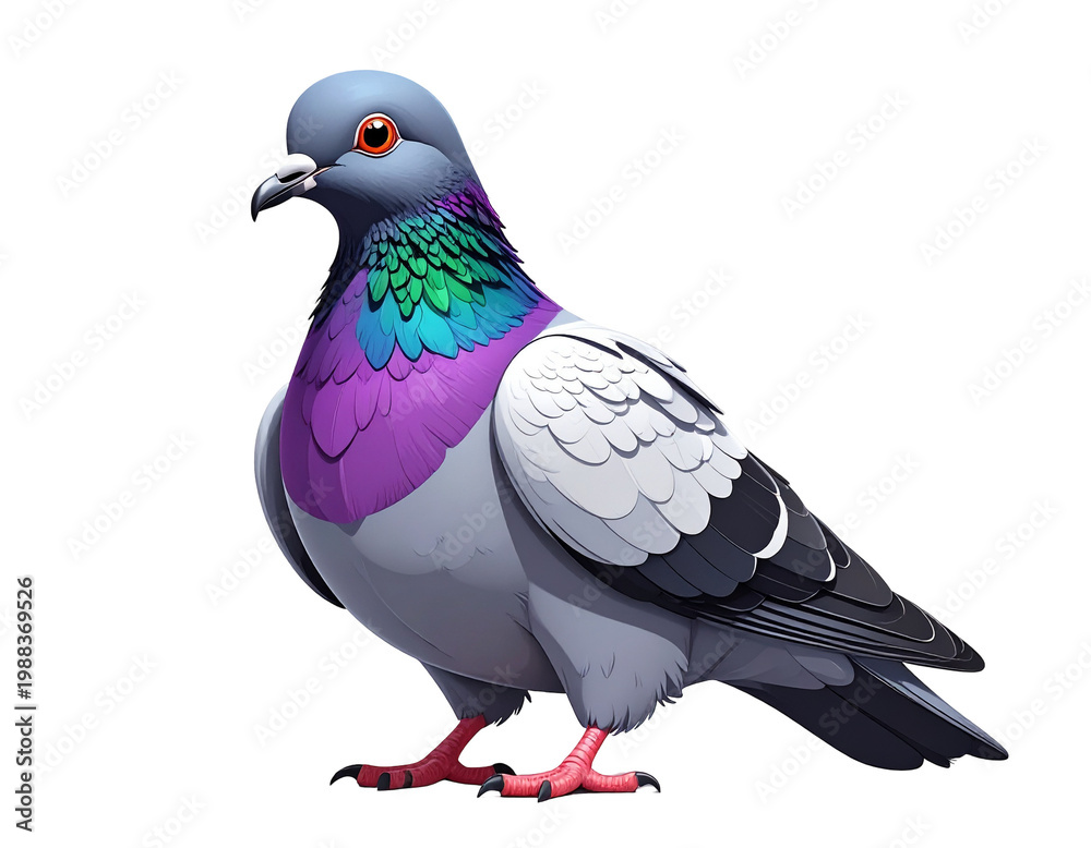Fototapeta premium Colorful pigeon standing brightly with iridescent neck plumage