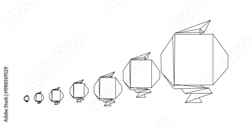 Progressive sequence of geometric shapes growing in size vector illustration for scale and development concepts