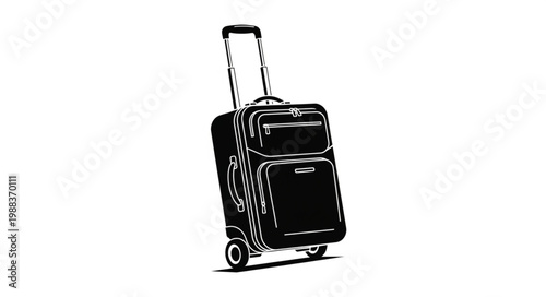 Black rolling suitcase with extended handle and wheels.