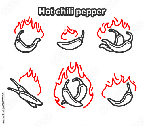 Chili pepper set. Collection icon hot chili pepper. Vector