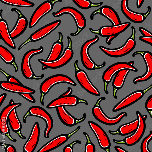 Chili pepper pattern background set. Collection icon pepper. Vector