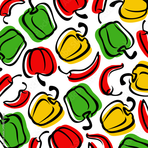 Chili and pepper pattern background set. Collection icon pepper. Vector