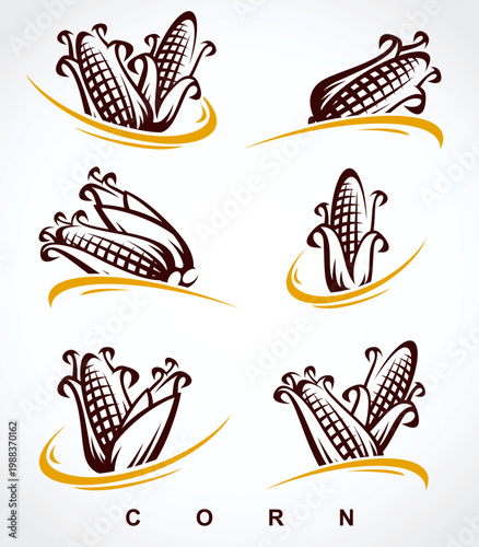 Corn label and element set. Collection icon corn. Vector