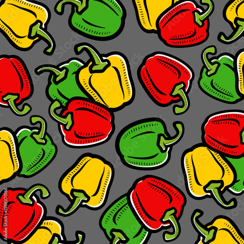 Pepper pattern background set. Collection icon pepper. Vector