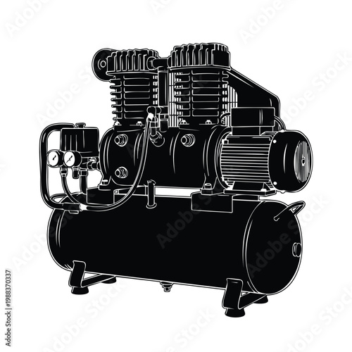 Air compressor industrial tank pump silhouette bundle heavy tools set.
