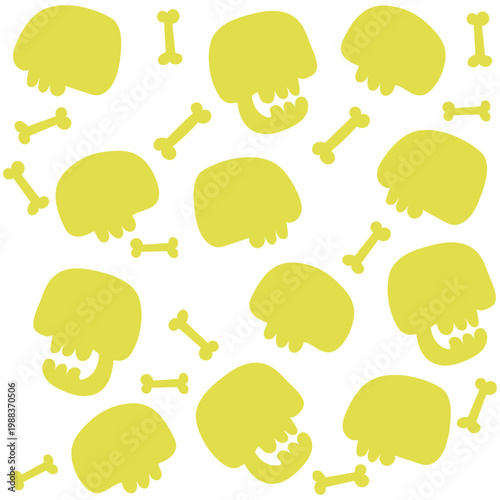 Seamless Yellow Skull and Crossbones Cartoon Pattern 