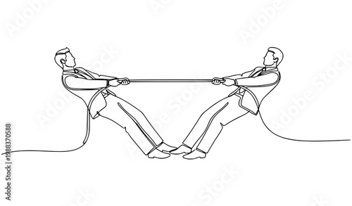 Continuous line drawing of businessman pulling rope in competition teamwork concept minimal business conflict vector