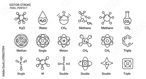 Collection of Chemical Molecular Structures and Formulas Hand Drawn Style.