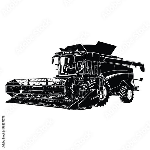 Combine harvester machine bundle silhouette for agricultural farming.