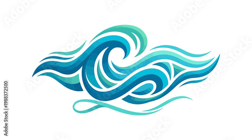 Artistic depiction of ocean waves in shades of blue and turquoise.