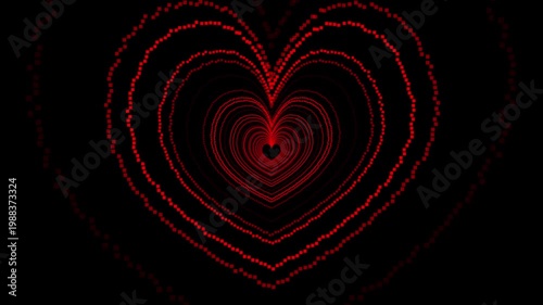 Premium 4K animation featuring a starry glitter heart-shaped particle tunnel in red. Seamlessly looping motion graphics ideal for Valentine's Day, wedding backgrounds, and romantic social media conten