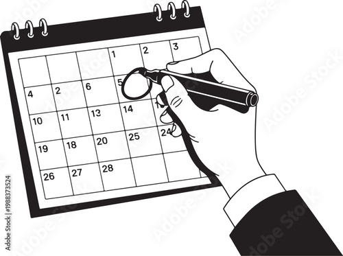 Hand holding pen marking calendar dates marking dates