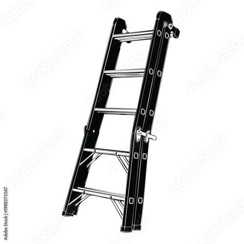 Folding ladder silhouette set bundle for construction work illustration.