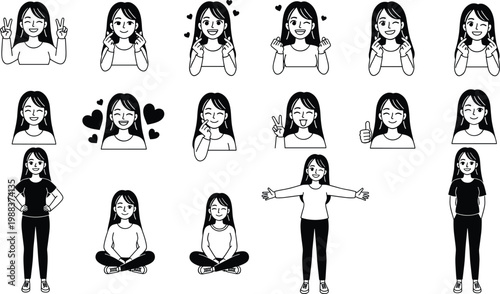 Hand drawn vector line art collection of various domestic and wild animals including a cat dog bird rabbit horse and butterfly isolated on white background.