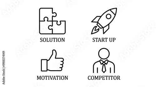 Business Motivation Icons Set, Startup Solution, Competition, Thumbs Up Vector EPS