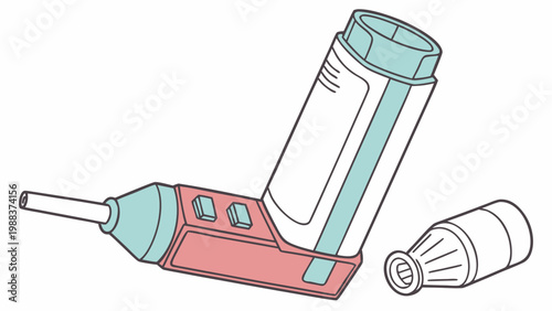 Medical asthma inhaler device illustration for respiratory health with breathing