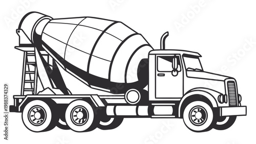 Concrete mixer truck construction vehicle illustration with concrete, transport