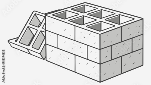 Gray concrete hollow block stack for construction and masonry projects