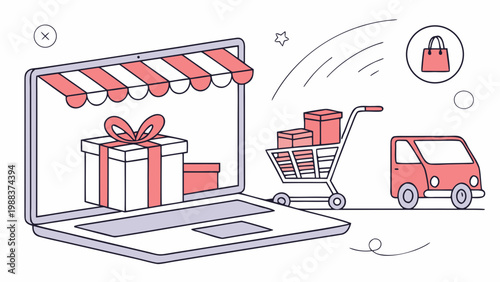 Online shopping and home delivery digital concept with shopping, delivery