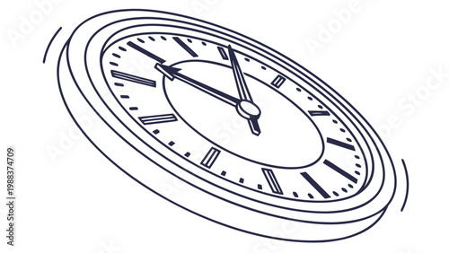 Round analog wall clock minimalist graphic line art with circular, minimalist