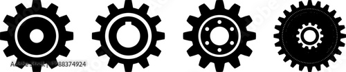 gear and cogwheel icon set, mechanical sprocket gear silhouettes for machinery engineering industry technology symbols vector isolated on transparent background