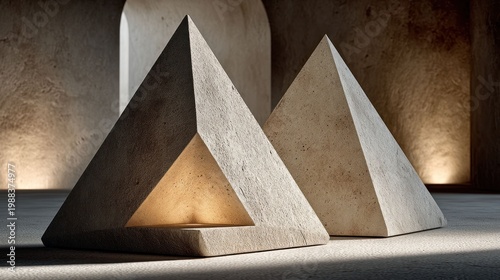 Two light-filled stone pyramids