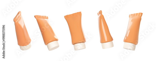 Orange Squeeze Tube with White Cap from different angles isolated isometric 3D vector icon render illustration