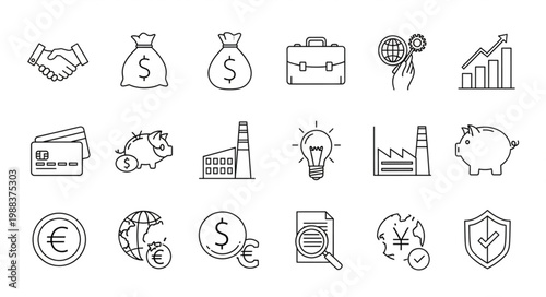 Collection of Hand Drawn Business and Finance Icons.