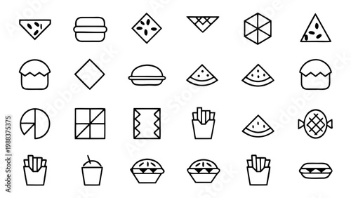 A minimalistic white line drawing of a classic hamburger with multiple layers of ingredients centered on a solid black background.