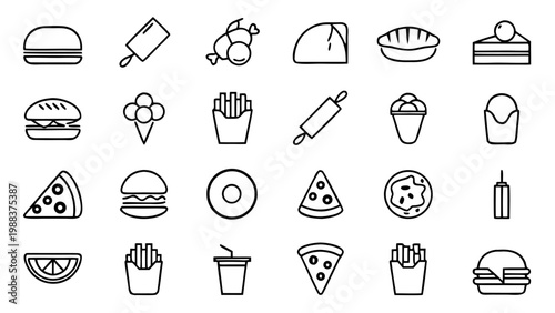 A clean white line art illustration of a folded paper grocery or takeout bag positioned precisely in the center of a black field.