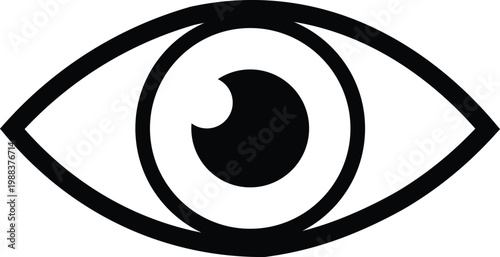 Minimalist eye icon vector, black human eyeball symbol, simple vision and sight graphic, modern optical observation sign for web interface