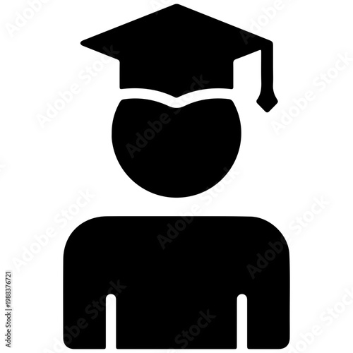 Graduation cap silhouette icon representing education and academic achievement, flat design vector illustration