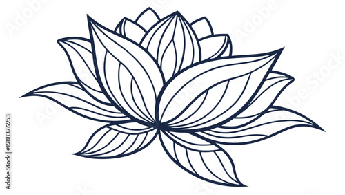 Stylized blooming lotus flower line art illustration with botanical, wellness