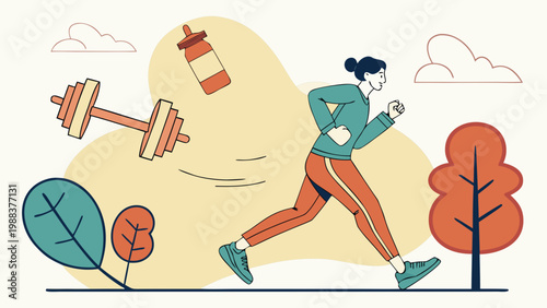 Woman running outdoors for healthy lifestyle fitness training illustration