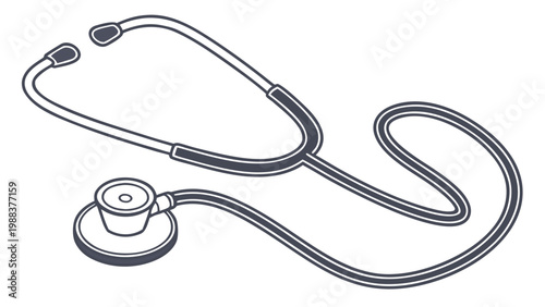 Isometric medical stethoscope diagnostic tool line art illustration
