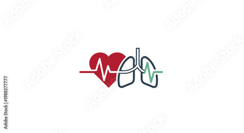 Medical illustration depicting the heart and lungs with an electrocardiogram waveform