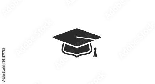 Minimalist graphic of a graduation mortarboard icon on a white background design
