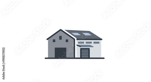 Stylized Illustration of a Modern Warehouse Building with Clean Lines and Minimalist Design