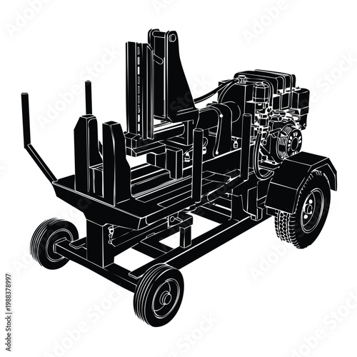 Log splitter bundle wood processing equipment silhouette illustration.